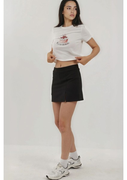 Kadın Lastikli Bel Dokulu Mini Etek Busem Collection Siyah modelleri