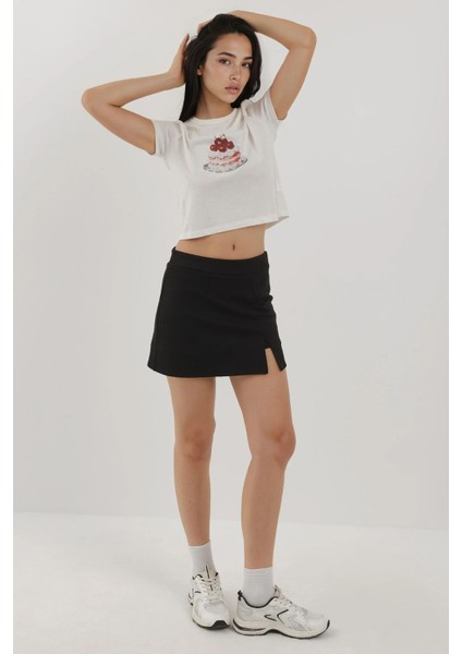 Kadın Lastikli Bel Dokulu Mini Etek Busem Collection Siyah indirimleri