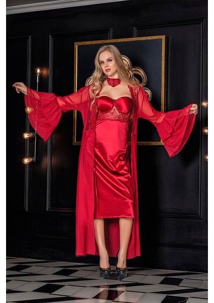 Transparan Maxi Boy Sabahlık Bordo (11650)