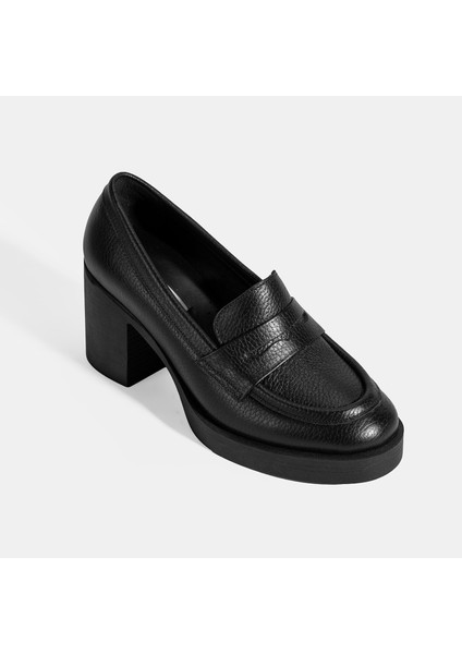 Kadın Siyah Kalın Topuklu Deri Loafer indirimleri