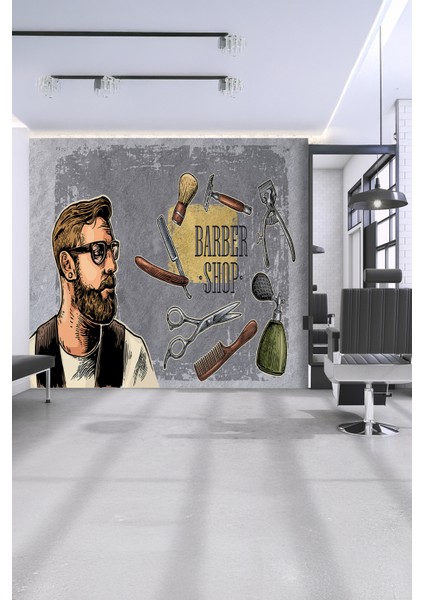Retro Illüstrasyon Barber Shop Tekstil Duvar Kağıdı fiyatları