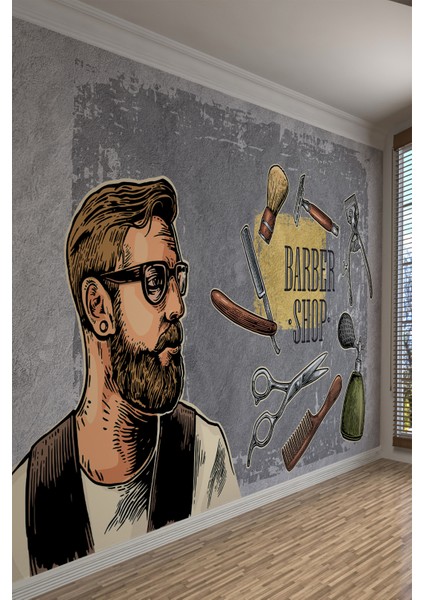 Retro Illüstrasyon Barber Shop Tekstil Duvar Kağıdı modelleri