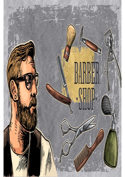 Retro Illüstrasyon Barber Shop Tekstil Duvar Kağıdı fırsatları