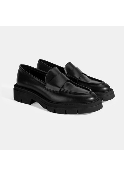 Kadın Siyah Deri Loafer