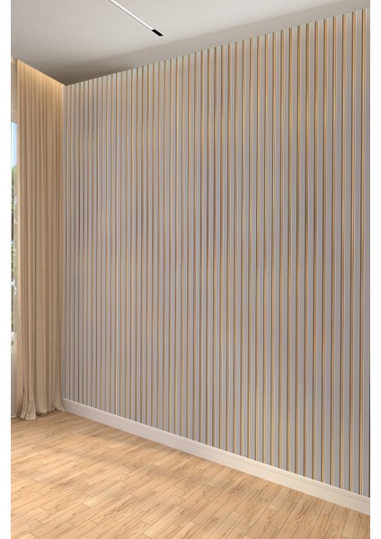 Gold Line – Altın Çizgili Gri Modern Tek Parça Duvar Kağıdı