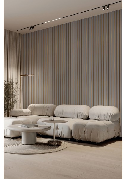 Gold Line – Altın Çizgili Gri Modern Tek Parça Duvar Kağıdı fiyatları