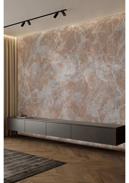 Bej Gri Doğal Taş Efektli Tek Parça Duvar Kağıdı