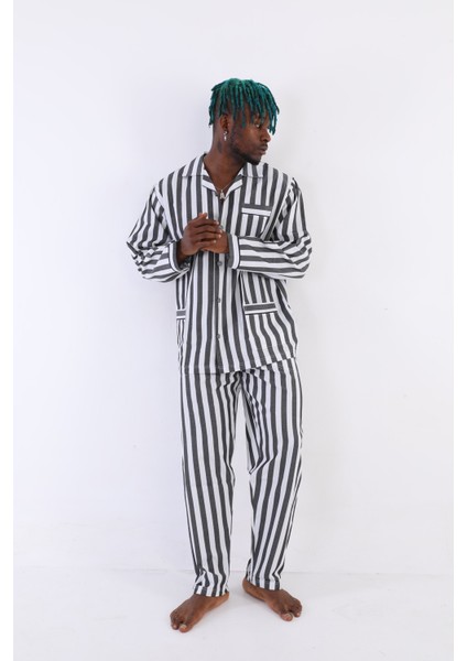 4007 Uzun Kol Çizgili Gaffur Erkek Pijama Takım