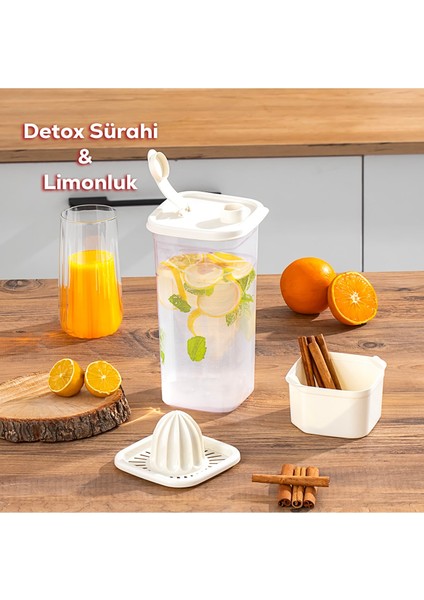 Porsima 06-1109 Detoks Sürahi & Limonluk Şeffaf 1,5 L - Beyaz