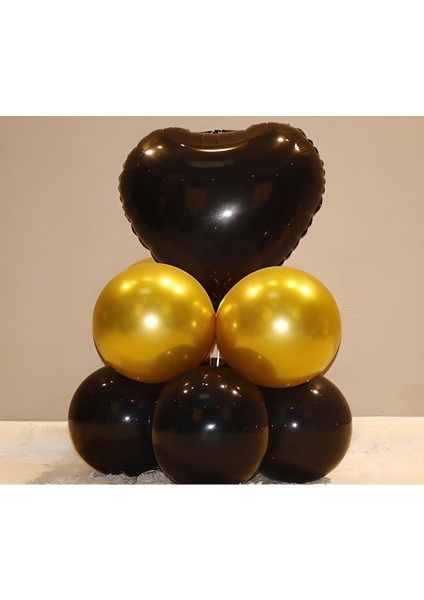 10 Adet/takım Gül Altın Siyah Kalp Balon Seti fiyatları