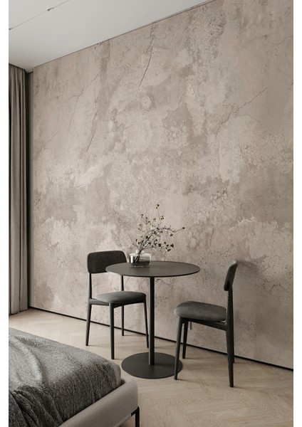 Bej Mermer Dokulu Çatlak Görünümlü Modern Tekstil Duvar Kağıdı
