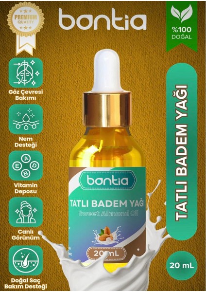 Tatlı Badem Yağı 20 ml - Soğuk Sıkım % 100 Saf Kaş Kirpik ve Saç Bakımı