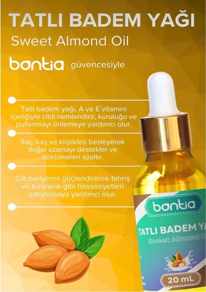 Tatlı Badem Yağı 20 ml - Soğuk Sıkım % 100 Saf Kaş Kirpik ve Saç Bakımı fiyatları