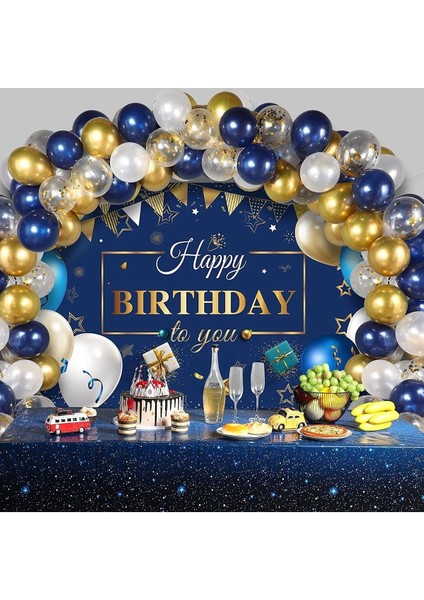 Gece Mavi Doğum Günü Partisi Altın Balonlar
