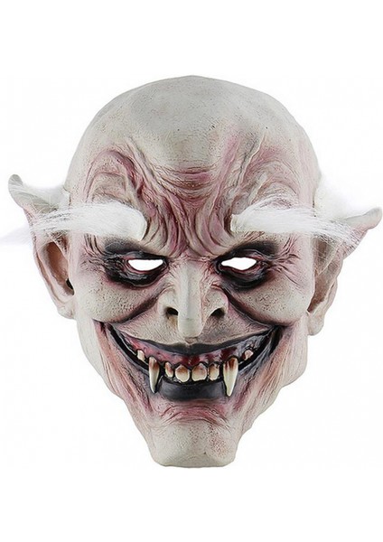 Korku Zombi Maskesi Beyaz Saçlı Kaşlı Lateks Vampir Maskesi Et Maske (4887)