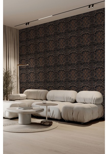 Bronz Eskitme Klasik Panjur Desenli Tek Parça Tekstil Duvar Kağıdı