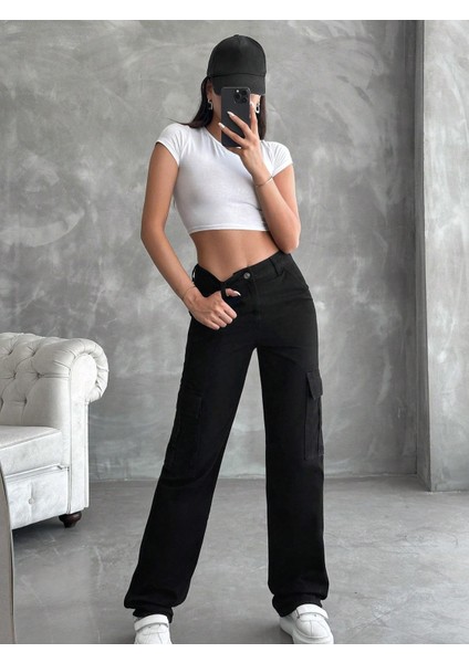 - Kadın Yüksek Bel Kargo Cepli Pantolon