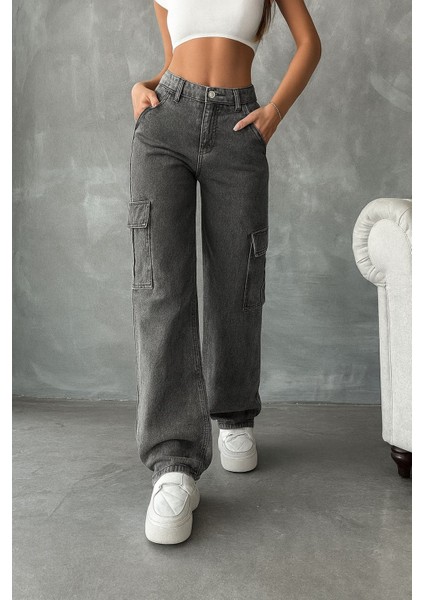 - Kadın Yüksek Bel Kargo Cepli Pantolon