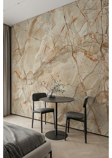 Lüks Bej Altın Damarlı Mermer Efektli Tek Parça Duvar Kağıdı fiyatları