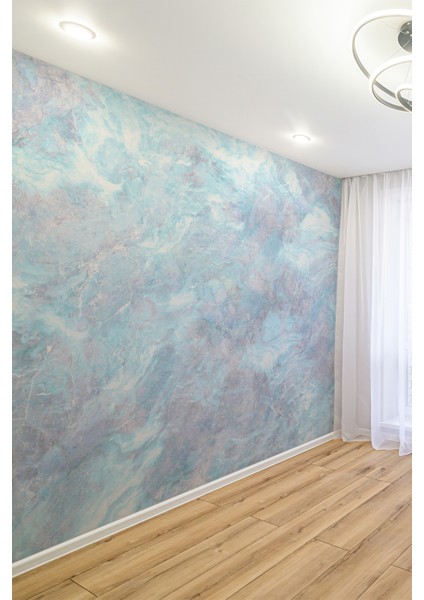 Aqua Blue Lüks Mermer Efektli Tek Parça Duvar Kağıdı