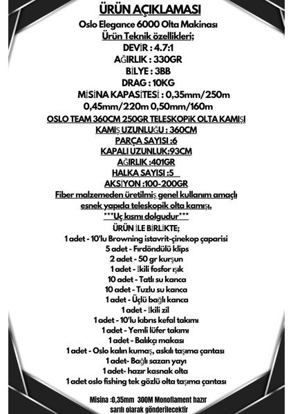 Elegance 6000 Oslo Team 360CM 100-200GR Göl ve Deniz Olta Seti fiyatları