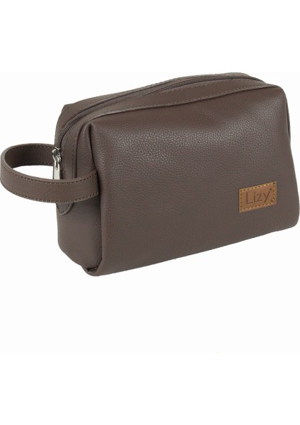 1050 Suni Deri Clutch Çanta, Traş / Makyaj Çantası Kahve