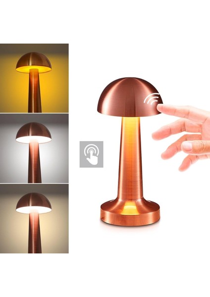 Mantar Model Bronz Renk Şarjlı Dokunmatik 3 Renkli LED Masa Lambası fiyatları