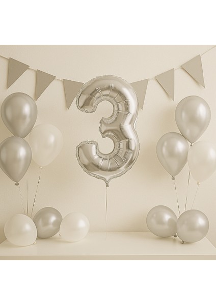 76 cm Gümüş Rakam Folyo Balon 34 Inç