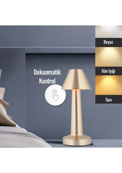 Çatı Model Gold Renk Şarjlı Dokunmatik 3 Renkli LED Masa Lambası fiyatları