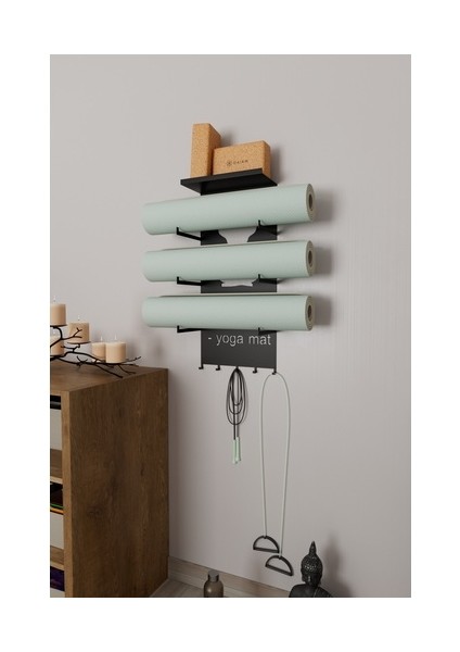 Yoga Matı Duvar Askılığı Metal Raflı Askılık Spor ve Pilates Matı Duvar Organizeri Yoga Ekipmanı 65x35.5
