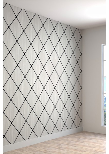 Krem Siyah Çapraz Kareli Minimalist Tekstil Duvar Kağıdı fiyatları