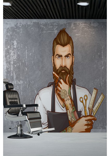 Barber Shop Illüstratif Berber Figürlü Tekstil Duvar Kağıdı fiyatları