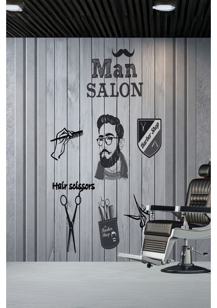 Man Salon Barber Shop Tekstil Duvar Kağıdı