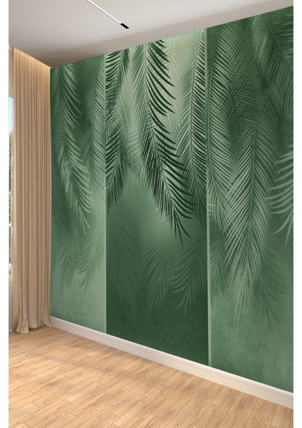 Koyu Yeşil Tropikal Yapraklı Silinebilir Tekstil Duvar Kağıdı