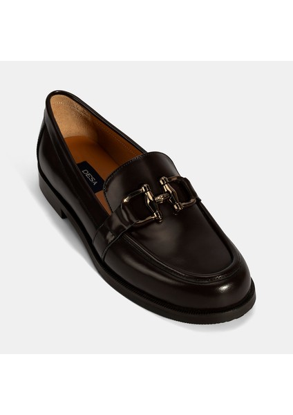 Kadın Kahve Metal Toka Detaylı Deri Loafer indirimleri