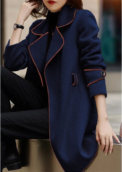 Özel Tasarım Kaşe Kadın Şık Yaka Kaban ve Kemer indirimleri