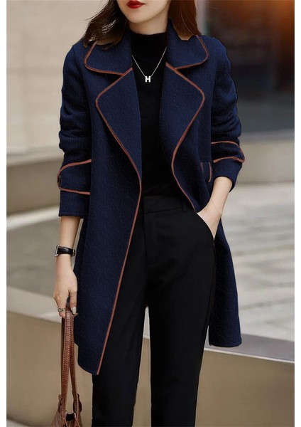 Özel Tasarım Kaşe Kadın Şık Yaka Kaban ve Kemer