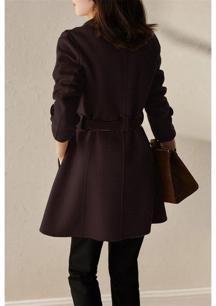 Kaşe Kadın Şık Yaka Kaban ve Kemer