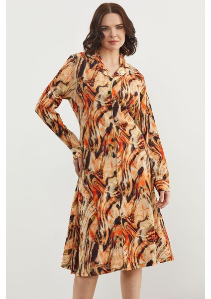 77421 Sementa Yaprak Desenli Renkli Gömlek Elbise modelleri