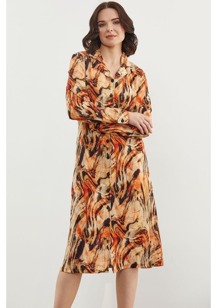 77421 Sementa Yaprak Desenli Renkli Gömlek Elbise indirimleri