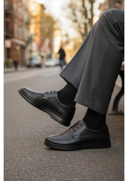 Siyah Kırışık Hakiki Deri Erkek Günlük Ayakkabı Dsn 2038 M