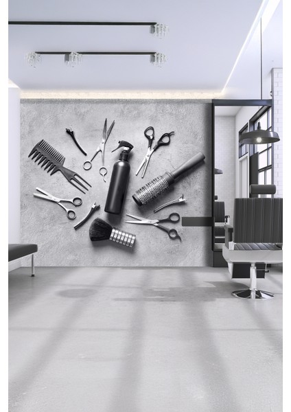 Berber ve Kuaför Temalı Tekstil Duvar Kağıdı