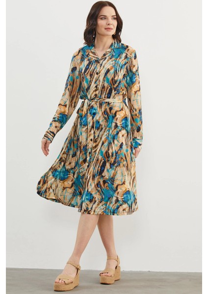 77421 Sementa Yaprak Desenli Renkli Gömlek Elbise fiyatları
