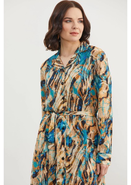 77421 Sementa Yaprak Desenli Renkli Gömlek Elbise modelleri