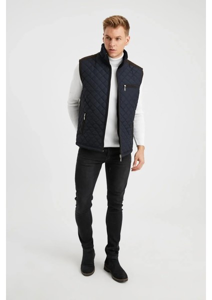 Erkek Lacivert Polar Astarlı Rahat Kalıp Kapitone Yelek 4480 fiyatları