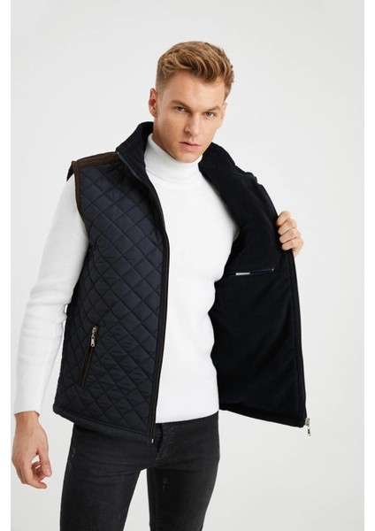 Erkek Lacivert Polar Astarlı Rahat Kalıp Kapitone Yelek 4480 indirimleri