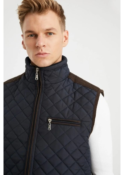 Erkek Lacivert Polar Astarlı Rahat Kalıp Kapitone Yelek 4480