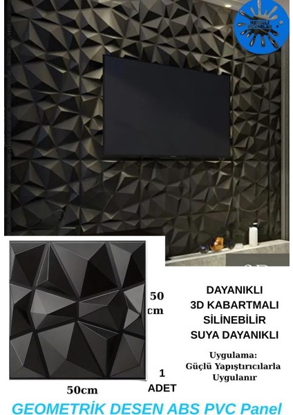 50CM x 50CM 1 Adet 3D Abs Malzeme Pvc Dayanıklı Duvar Paneli Silinebilir Geometrik Model Panel
