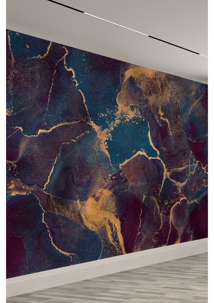 Lacivert Altın Soyut Sanatsal Tekstil Duvar Kağıdı