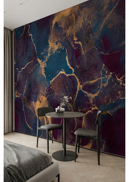 Lacivert Altın Soyut Sanatsal Tekstil Duvar Kağıdı fiyatları